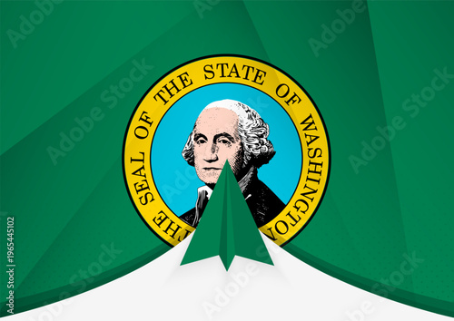 Washington Flag with Abstract Paper Airplane Design, National Flag in a geometric folded paper style.