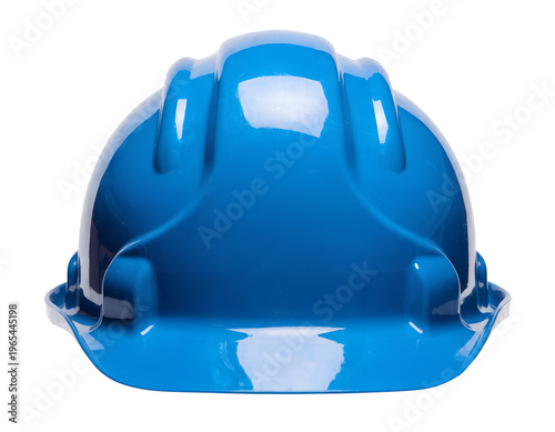 Blue Safety Hard Hat Isolated on White Background - Front View Construction Helmet