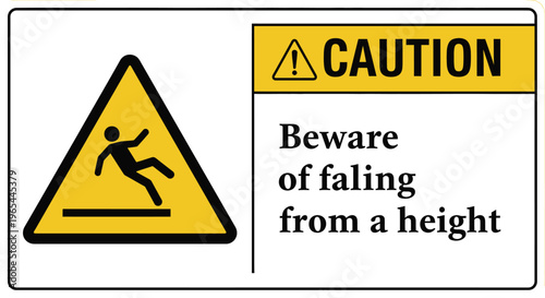 A person falls from a height with caution warning signs nearby outdoors