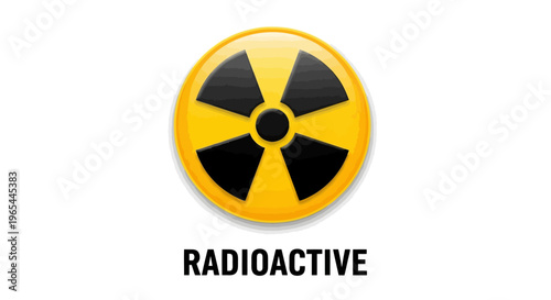 A radiation warning sign featuring a yellow circle with a black symbol stands on a surface.