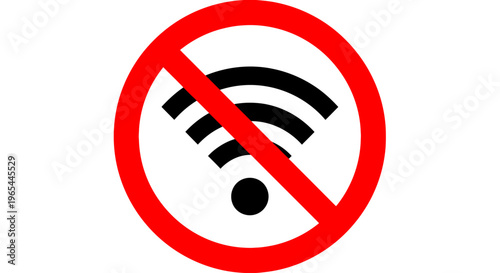 A prohibition sign featuring a Wi-Fi symbol with a red circle and line through it indicates no internet access allowed in the area.