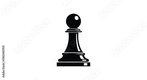 A striking black pawn chess piece is prominently displayed against a clean white background a bold silhouette
