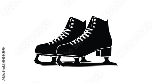 A striking black image showcases a pair of ice skates rendered in a bold dramatic silhouette high quality