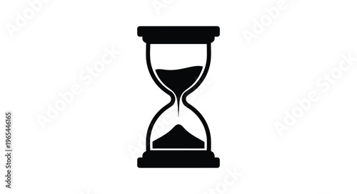 A stark black hourglass depicts the passage of time with sand flowing downwards a striking silhouette high quality