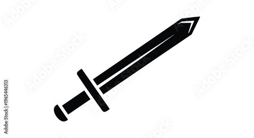 A stark depiction of a medieval sword blade and hilt clearly defined in black a minimalist silhouette