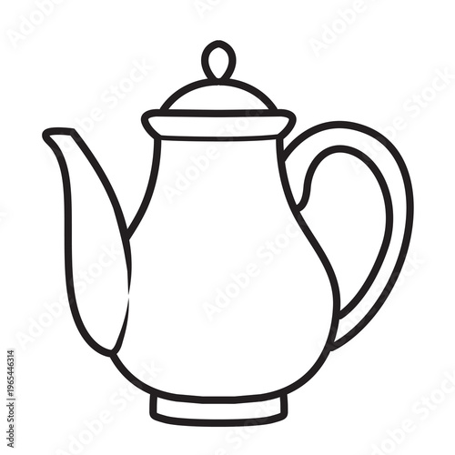 Ceramic tall teapot linear drawing isolated on white background