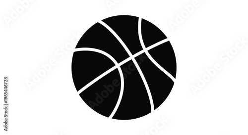 A stark black and white depiction of a basketball with prominent lines presented as a silhouette high quality