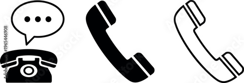 Telephone icons vector illustration with rotary dial, handset silhouettes, communication concept, telecommunication design, conversation, call symbol, technology, connection