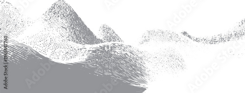 Abstract grey textured mountain peaks on white background