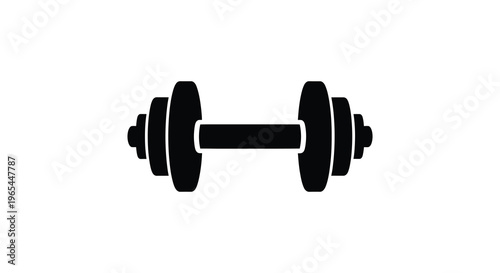 A stark black silhouette of a classic barbell with weighted plates on either side fitness equipment silhouette