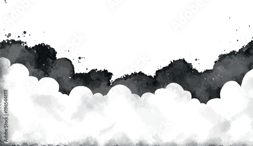 Black and white watercolor clouds and ink splatters