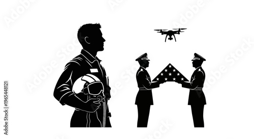 Pilot and Drone Presenting Folded American Flag, Symbolizing Modern Military and Patriotism