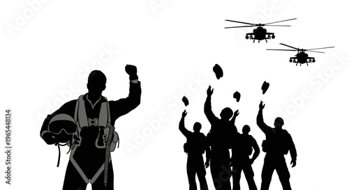 Pilot Celebrates Victory with Team as Helicopters Fly Overhead