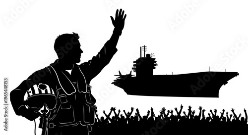 Pilot Waves Goodbye to Aircraft Carrier with Crowd Cheering