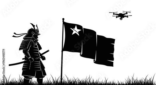 Samurai Warrior and Drone with Star Flag