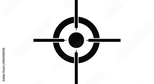 A stark black target reticle with a central dot and surrounding ring presented against a white background silhouette