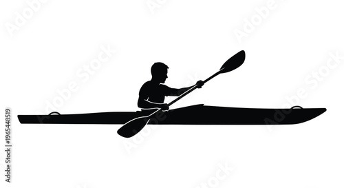 A lone kayaker paddles across calm waters depicted in a striking black silhouette high quality professional detailed modern