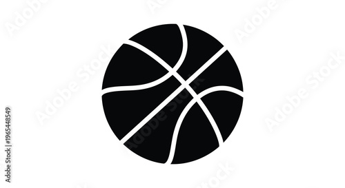 A stark black silhouette of a classic basketball showcasing its iconic paneling and spherical form silhouette high quality