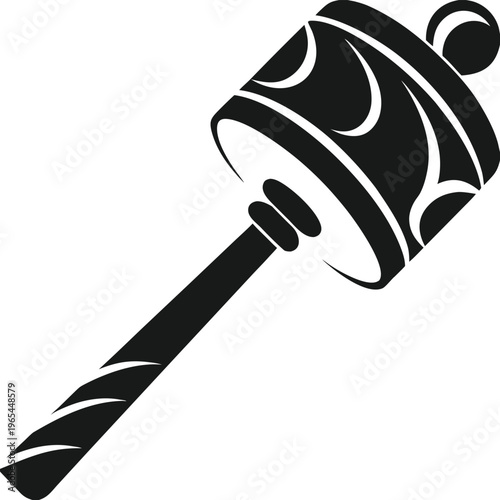 1080 tibetan prayer wheel cylinder with handle line art vector illustration on transparent background