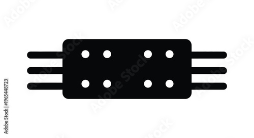 A black rectangular electronic component with several circular holes and protruding connectors a stark silhouette high quality professional