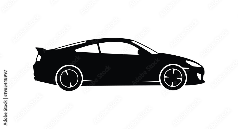 Obraz premium A sleek modern sports car is presented in a striking black form against a white background silhouette