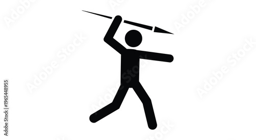 A stark black figure poised to throw a spear displaying dynamic action in a simple silhouette high quality