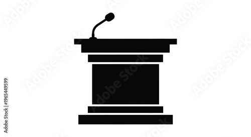 A minimalist depiction of a black podium with a microphone representing public speaking and presentations silhouette high quality