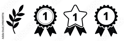 No 1 gold award badge illustration, premium emblem logo with shiny metallic style for winner ranking, achievement, and excellence branding.