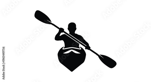 A striking black silhouette depicts a kayaker paddling on the water showcasing a sense of outdoor adventure silhouette