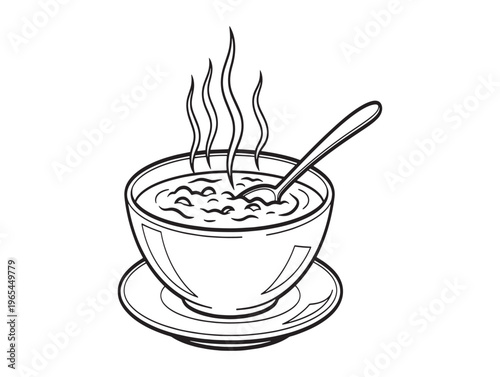 A steaming bowl of oatmeal with a spoon