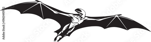Flying pterodactyl dinosaur vector with wings spread in prehistoric creature illustration art