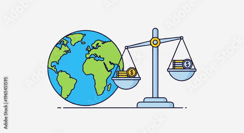 Earth globe balanced with money on scale symbolizing global finance and economy