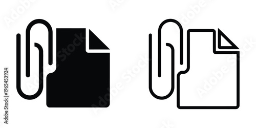 Black and white paperclip icons on white background for document attachment Vector illustration