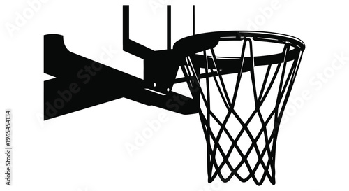 A striking black silhouette of a basketball hoop and backboard against a white background silhouette high quality professional