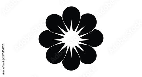 A striking black floral design features rounded petals and a radiant center presented as a silhouette high quality