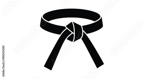A striking black belt intricately tied is displayed against a white backdrop as a bold silhouette high quality