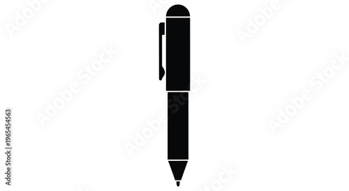 A minimalistic depiction of a black ballpoint pen against a white background presented as a silhouette high quality