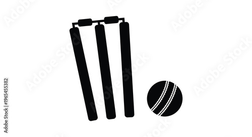 A stark black silhouette depicts cricket stumps and a ball representing the sport s key elements silhouette