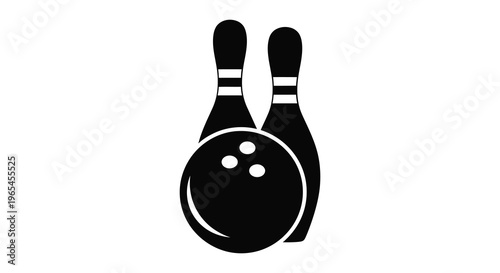 A black graphic showcases bowling pins and a ball creating a simple and recognizable sports illustration silhouette