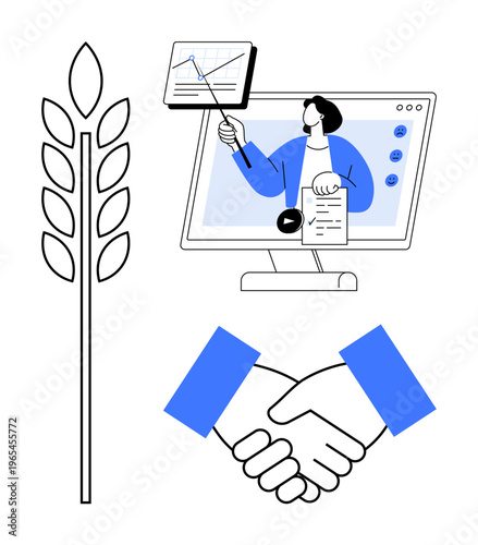 Agriculture business concept. Agriculture combines technology, data analysis, and collaboration. Agriculture boosts food production and farming efficiency. Perfect for agritech, sustainability