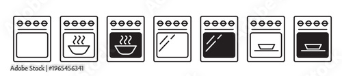 Oven line icon set isolated on transparent background. Kitchen stove symbol with editable stroke, representing cooktop and oven appliance. Suitable for home appliance design, cooking apps and manuals