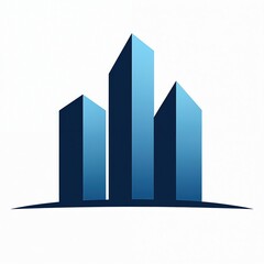 Modern blue skyscraper graphic represents architectural development and property growth. Clean minimal design is perfect for business branding, real estate and construction company logos.