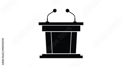 A stark black silhouette of a podium with two microphones suggesting a formal speaking event silhouette high quality