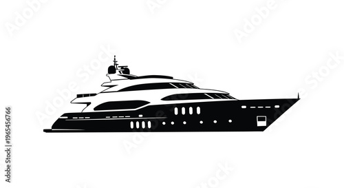A sleek modern yacht is depicted in a striking black design showcasing luxury and maritime elegance a silhouette