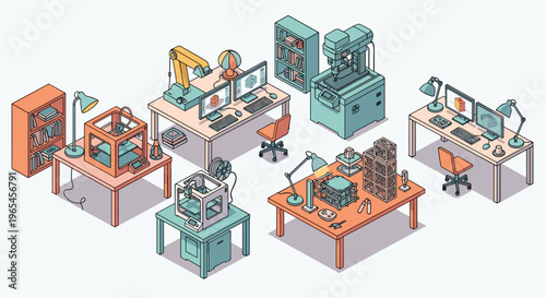 Innovative 3D Printing Lab Environment Showcases Advanced Additive Manufacturing Technology with Computer Aided Design for Engineering Prototyping and Product Development in a Mode.