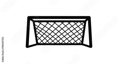 A simple black outline depicts a soccer goal with netting showcasing a distinct silhouette high quality professional detailed
