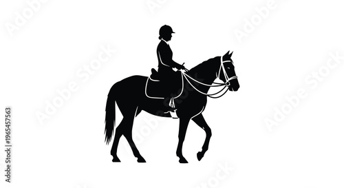 A striking black silhouette depicts a horseback rider and their equine companion in a dynamic pose silhouette