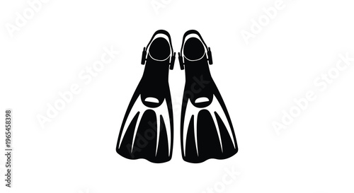 A stark depiction of two black scuba diving fins against a white background presented as a silhouette