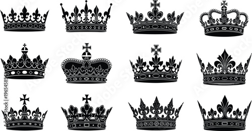 Black Crowns on White Background