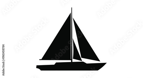 A minimalist depiction of a sailboat with sharply angled sails against a plain white background silhouette high quality